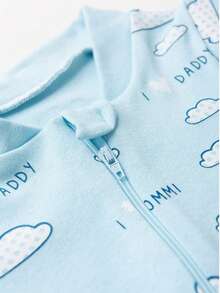 Macacão Bebê  Suedine Estampado com Zíper (RN/P/M/G) - Azul - Visão 2