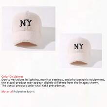 1pc Cute Women's Autumn/Winter New York Embroidery Fleece Baseball Cap, Suitable For Outdoor Warmth,Summer,Beach,Hat - Beige - View 6