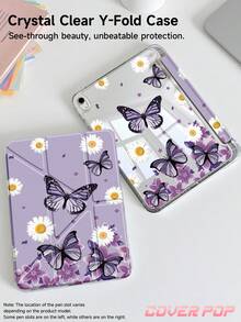 紫色花蝶图案平板电脑保护套，兼容 iPad Air 11 英寸 M3 2025 / M2 2024、Air 第五代 2022、(A16) 11 英寸第十一代 2025，兼容三星 Galaxy Tab、Kindle Paperwhite 第十二代 2024，透明背壳，时尚图案保护套，支持自动睡眠/唤醒功能，气囊保护，适合送礼和办公使用。 - 彩色 - 查看 4