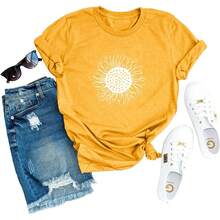 1pcsMaQiYa Womens Cute Sunflower Graphic Printed Tee Shirts Vintage Short Sleeve Cotton Shirts TopsSoft Easter Outfit Women Easter Outfit Women.Yellow Sunflower Print Women's Vintage Short Sleeve Cotton Top - 黃色 - 查看 3