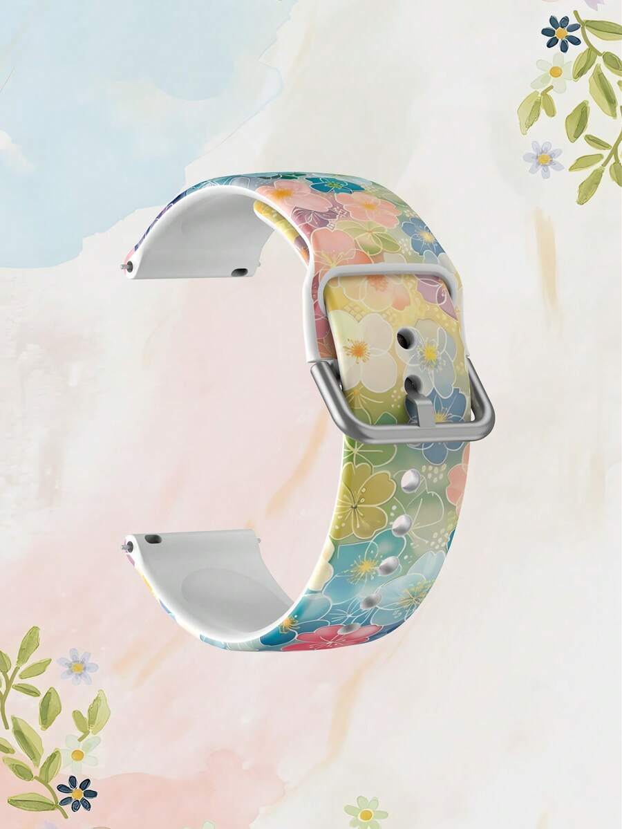 20/22mm 通用渐变花卉图案智能手表表带，兼容三星、荣耀智能手表 - 硅胶表带，适用于 GT2/GT3、Watch 3/Galaxy - 彩色 - 查看 1