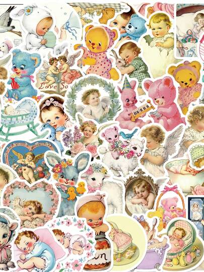 50张复古动物剪贴画贴纸，美观滑板DIY原宿风笔记本电脑行李箱墙面房间酒吧装饰贴纸