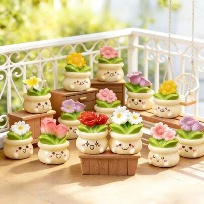 Bộ 8/4/1 chậu hoa mini trang trí sáng tạo - Phụ kiện trang trí đa dạng - Mô hình thu nhỏ bằng nhựa, chậu hoa trang trí nhà búp bê, phụ kiện trang trí DIY, đồ trang trí nhỏ cho xe hơi/bàn làm việc, thích hợp làm quà tặng cho người yêu cây mọng nước (Giao hàng ngẫu nhiên)