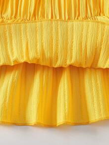 Set de 2 piezas para niñas bebé: Top con bordado floral y onda + Shorts con volantes, cómodo y refrescante estilo coreano dulce, adecuado para uso diario/casual de vacaciones - Amarillo - Ver 7