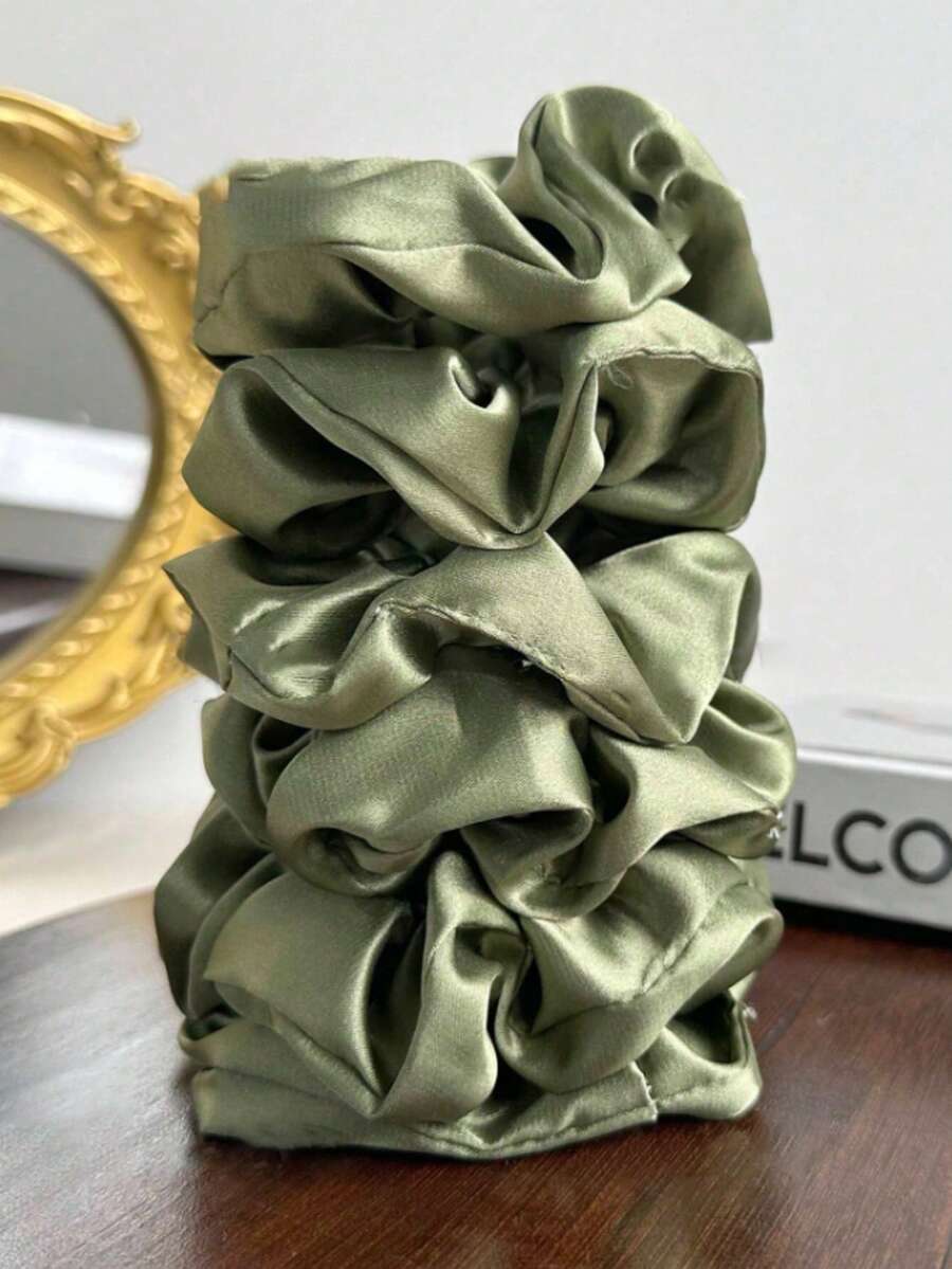 6个鼠尾草绿缎面发圈发饰节日配饰马尾辫发圈发绳 - 綠色 - 查看 1