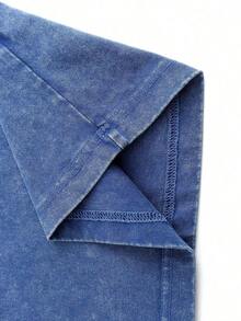 Summer TopsRetro Washed T-Shirt Double Sided Printed (230 Pure Cotton T-Shirt) 'MARINES' Letter And Eagle Patterns Print, Men's T-Shirt, Men's Casual, Comfortable, Fashionable T-Shirt, Street Style CottonLoose And ComfortableSummer Lightweight Style Casual Washed T-Shirt - 寶藍色 - 查看 4