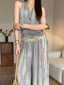 1 chiếc dây thắt lưng kiểu Bohemian bằng polyester màu be dành cho nữ, đính hạt. - Nhiều màu - Xem 3