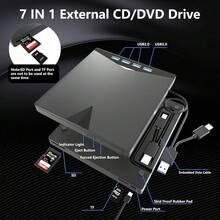 Portable 7-In-1 External CD DVD Drive USB 3.0 Type-C CD/DVD Burner Reader Writer With USB Hub SD TF Card Reader Compatible With Laptop PC Windows Linux Operating Systems - View 10
