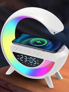 1/2个多功能G型蓝牙音箱，集数字闹钟、无线充电器、RGB氛围灯于一体，可调节灯光模式，适用于卧室、办公室、游戏桌、床头柜装饰，亦可作为节日礼物。 - 彩色 - 查看 7