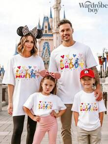 Disney Authorized Short Sleeved Parent-Child Printed T-Shirt, Graphic Tees, Cotton Graphic Tees,Funny Graphic Tees,Suitable For Family Travel And Vacation. Mother's Day T-Shirt, Suitable For Both Men And Women. Cotton T-Shirt, Comfortable And Breathable. - Girls - View 1