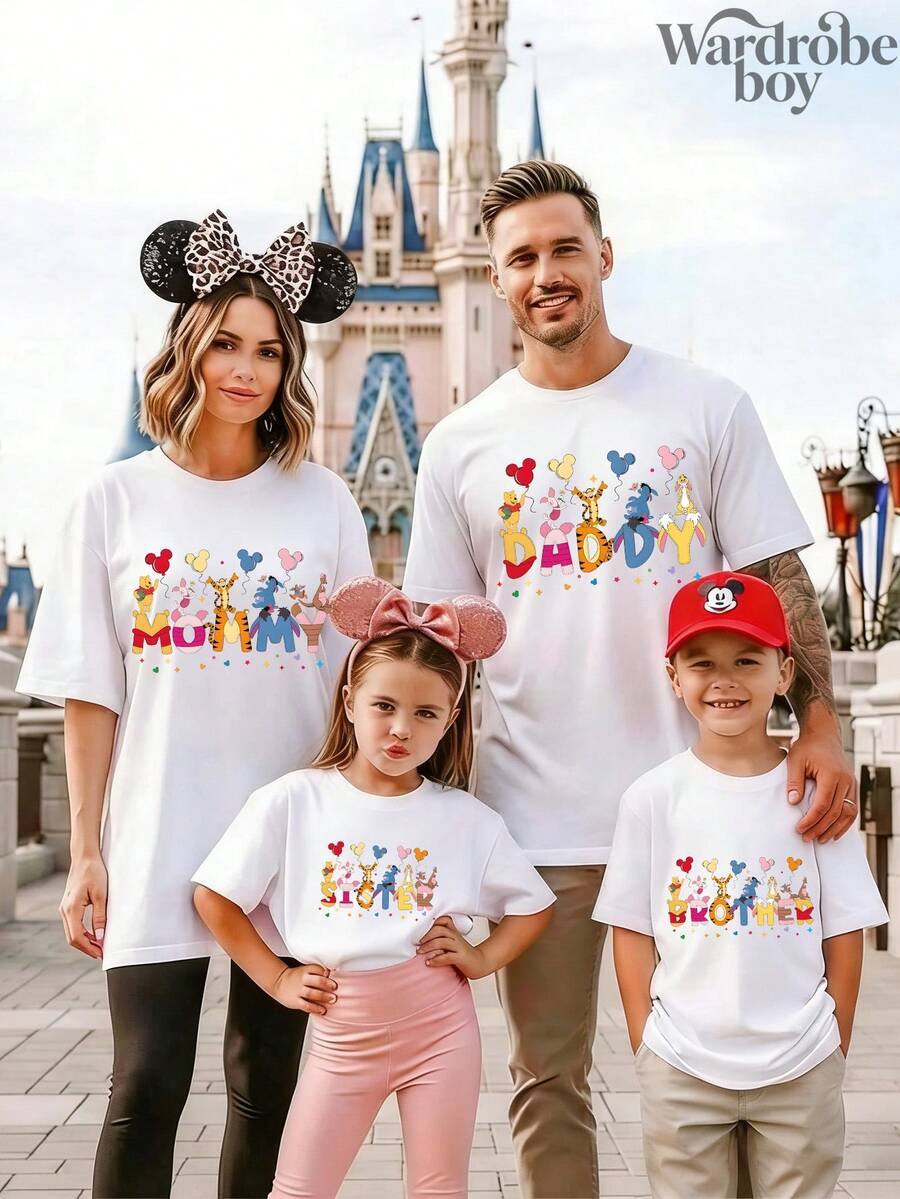 Disney Authorized Short Sleeved Parent-Child Printed T-Shirt, Graphic Tees, Cotton Graphic Tees,Funny Graphic Tees,Suitable For Family Travel And Vacation. Mother's Day T-Shirt, Suitable For Both Men And Women. Cotton T-Shirt, Comfortable And Breathable. - Girls - View 1
