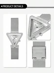 Guess Fame Series Silver Triangle Case Watch With Crystal Decor, Accessory, Brand Gift, Daily Commute & Date Outfit Watch, Anniversary Gift For Girlfriend/Best Friend, Comes With Original Watch Box GW0508L1 - Silver - View 5