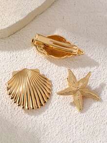 1个时尚可爱海星鸭子发夹，沙滩风贝壳发夹，贝壳刘海夹，海洋系列侧夹发饰 - 金色 - 查看 4