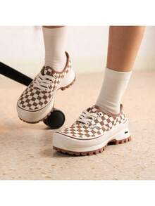 Vans男鞋女鞋Authentic Vibram DX厚底增高鞋德比鞋低筒休閒鞋情侶鞋VN0A5JLWD3M - 棕白棋盤格 - 查看 1