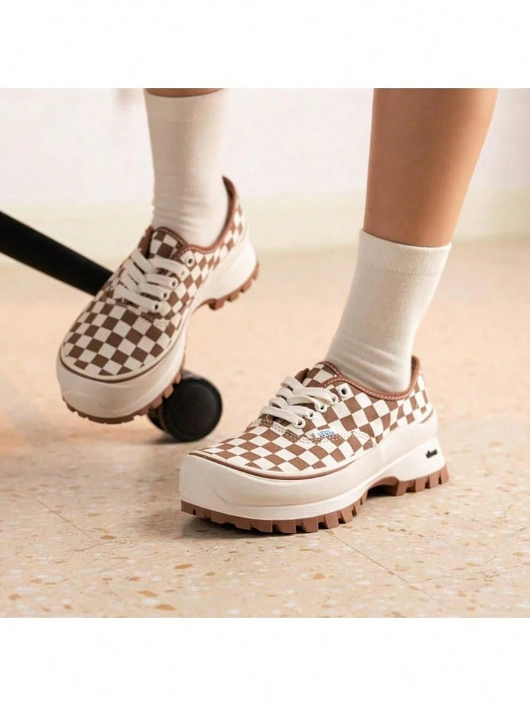 Vans男鞋女鞋Authentic Vibram DX厚底增高鞋德比鞋低筒休閒鞋情侶鞋VN0A5JLWD3M - 棕白棋盤格 - 查看 1