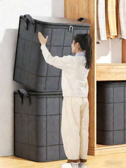 OBOVAY 1pc Foldable Wardrobe Storage Bag, Large Capacity Storage Box, Waterproof Dustproof Moisture-Proof Storage Container. Household Double Zipper Organizer Bag With Handle, Suitable For Storing Clothes, Bedding, Toys And Miscellaneous Items. Great For Moving, Travel, Storage Basket And Under Bed.