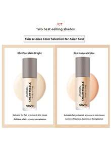 NOVO Luminous Cream Foundation, Oil Control Waterproof Concealer Long-Lasting Makeup, Suitable For Any Makeup Look, Perfect Makeup Effect, Ideal For Commuting And Travel - 01# Porcelain Gloss - View 5