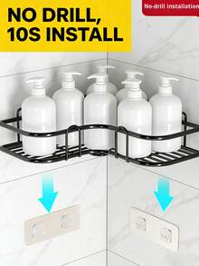 [Durable Black Shower Shelf] 2pcs Modern Sleek Bathroom Corner Storage Racks, Multi-Compartment Wall-Mounted Bathroom Organizer, Rust-Proof Sturdy Corner Shelves For Shampoo, Conditioner, And Cosmetics,No-Drill Adhesive Installation Shower Caddy, - Multicolor - View 8
