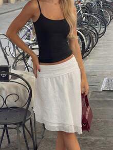 Women's Sleeveless Round Neck Top, Black, Lace Trim, Medium Stretch - White - View 4