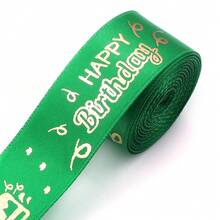 5 Yards/Roll English Foil Print Polyester Ribbon 1 Inch Wide, "Happy Birthday" Floral Birthday Party Colorful Packaging Decoration Ribbon, Cake Gift Box Scrapbooking - English Ribbon - View 11