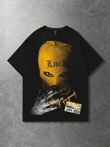 MEN Street Life Camiseta de manga corta con cuello redondo casual negra para hombres con estampado gráfico - Negro - Ver 6