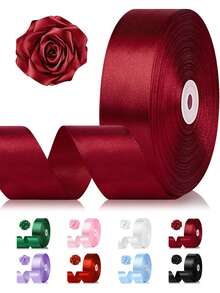Luxury High-Quality Satin Ribbon, Solid Color Fabric Ribbon Roll, 1-1/2 Inch, 25 Yards, Suitable For Handicrafts, Baking, Gift Wrapping, Handmade Jewelry, Hair Accessories, Wedding Decorations, Sewing, Invitations, Bouquets And Christmas Decorations. - Wine Red - 查看 10