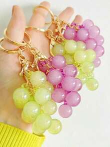 Resin Transparent Beaded Grape Pendant New Creative Student Schoolbag Decoration Keychain Gift, Decorative Accessories Fruit Decoration Bag Chain Pendant Bag Extender Replacement Extension Chain With Chain Pendant Amethyst Grape Protective Cover Pendant New Creative Student Schoolbag Decoration Keychain Gift, - 綠色 - 查看 2