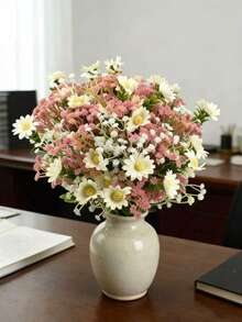 Bó hoa giả 48 bông màu hồng và trắng gồm hoa baby's breath và hoa cúc trắng, hoa cô dâu cầm trong bình hoa trang trí nhà cửa, phòng ngủ. - Nhiều màu - Xem 9