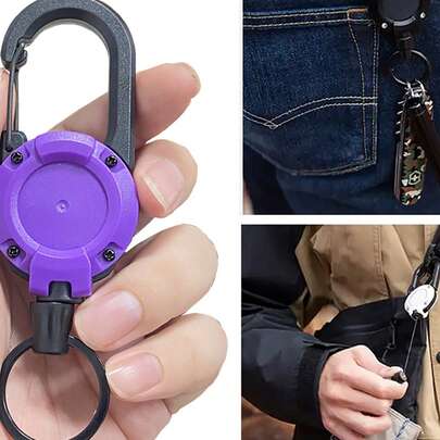 1 pieza Llavero táctico en forma de U con liberación rápida, resorte de acero minimalista negro retráctil y portátil para exteriores