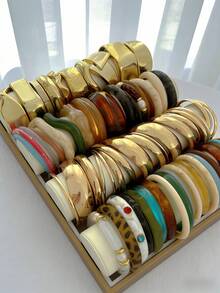 Fashionable And Elegant Bohemian Style Random 11/8/6/4/1 Piece Multi-Element Vintage Colorful Acrylic Tie Dye Transparent Brown Blue Green White Leopard Thick Resin Bracelet Set, Geometric Asymmetric CCB Open Cuff Minimalist Personalized Exaggerated High-End Jewelry Suitable For Women Men Couples, Summer Beach Party Festival Wedding Date Daily Versatile Gift Choice (Random Style Shipped) - Multicolor - View 4