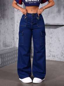Straight-Leg Jeans With Multiple Pockets, Butt-Lifting Effect - Dark Wash - View 2