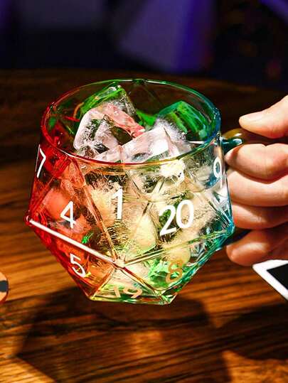 1pc Dragons Rainbow D20 Dice Glass Mug, Perfect For Home, Party, Bar, Valentine's Day Gift For Men