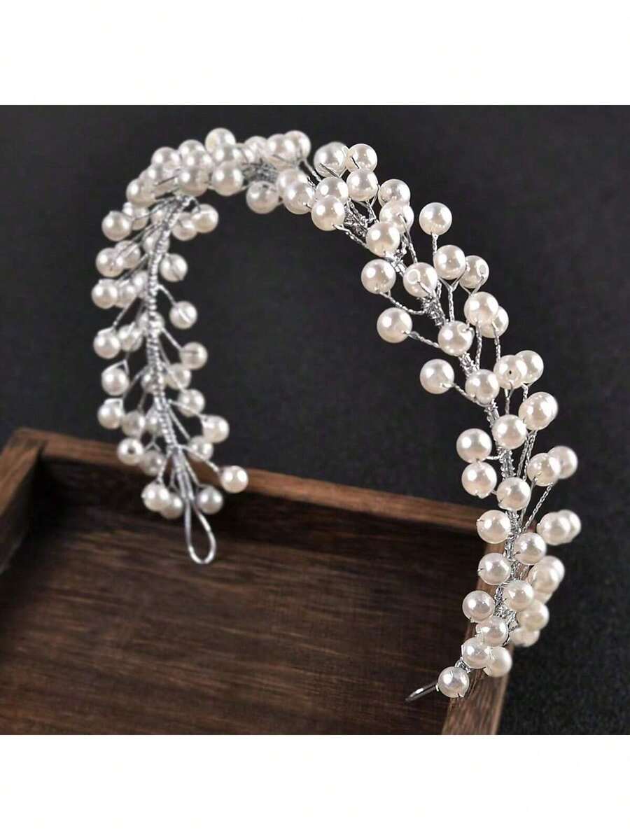 1 chiếc băng đô cài tóc đính pha lê thủ công thanh lịch dành cho nữ, thích hợp cho đám cưới, tiệc tùng và làm quà tặng. - Bạc - Xem 1