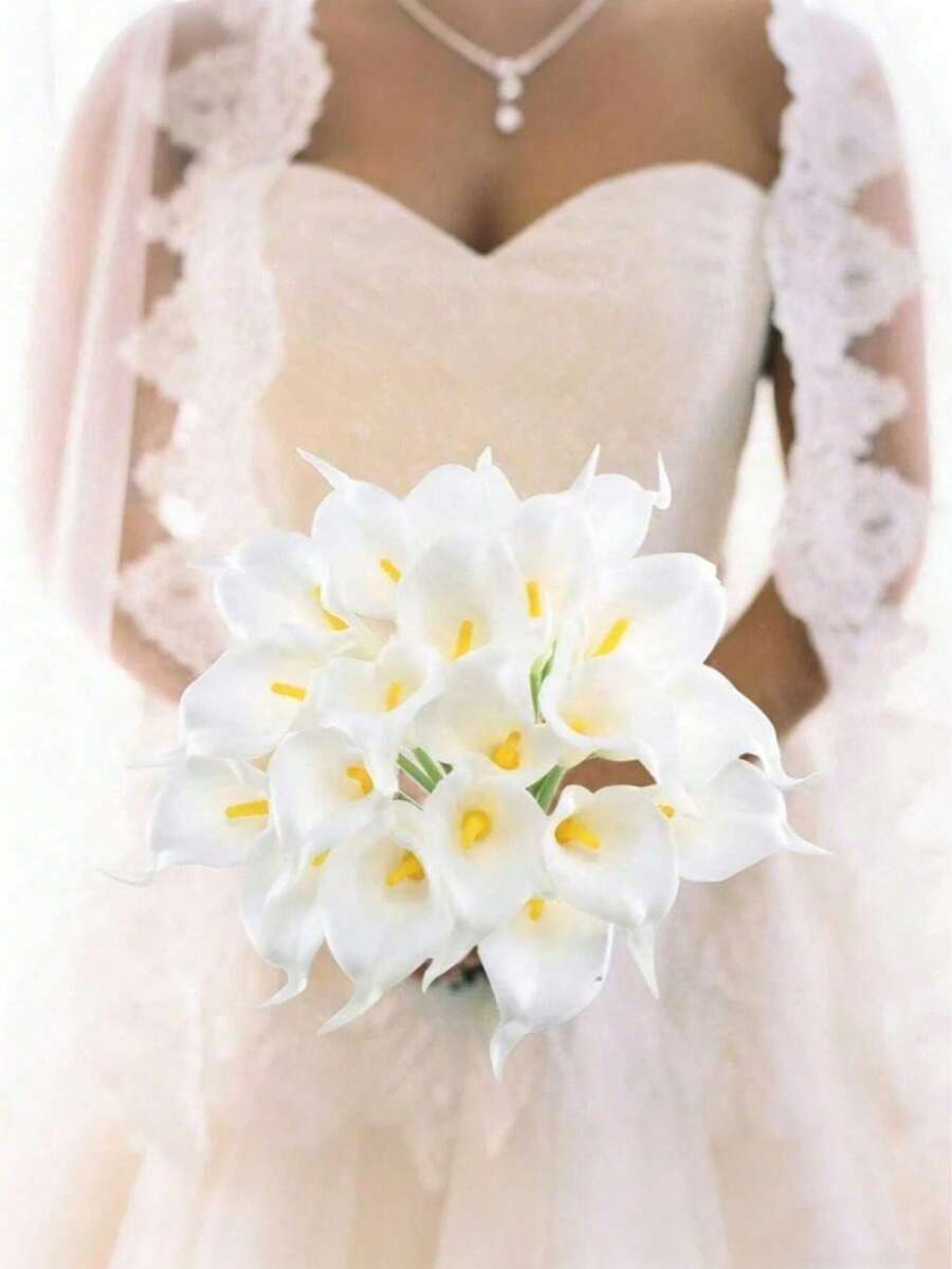 12pcs/6pcs/1pc White Artificial Calla Lily Flowers, 40cm Length, PU Material, Artificial Calla Lily Bouquet, Suitable For Home Wedding Decor, Indoor/Outdoor Decor, Garden Decor, Party Decor, Boho Style Decor, Holiday Party Decor, Mother's Day Birthday Celebration, Daily Gift - White - View 1