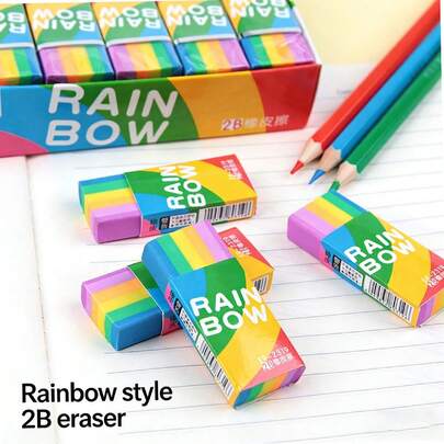 3 cục tẩy cầu vồng chuyển màu, tẩy bút chì 2B 4B sạch sẽ, đồ dùng học tập, văn phòng phẩm