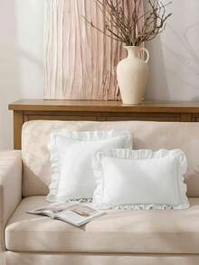 1 件浪漫法式荷叶边绗缝信封式枕套（不含枕芯），精致浪漫的装饰枕套，适用于卧室/宿舍/沙发/躺椅，可作为礼物送给爱人或朋友。可机洗。通过 Oeko-Tex 认证。白色 - 白色 - 查看 4