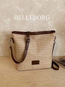 Minimalist Lightweight Straw Shoulder Bag For Women - Coffee - View 5