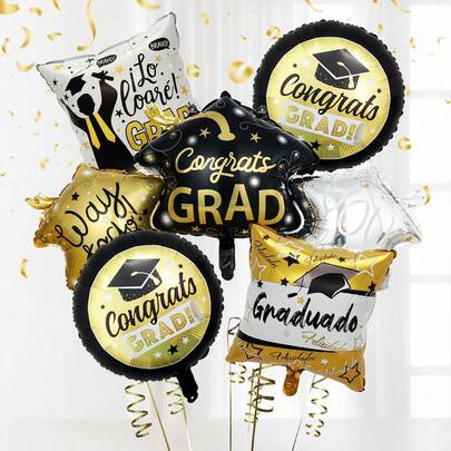 5pcs Tri-Color Graduation Cap Balloon Set, Includes Connected Tri-Color Graduation Cap Foil Balloons, 18" Graduation Balloons, Suitable For Graduation Decoration, Graduation Party, Celebration, School Events And Campus Decor, Indoor Decoration, Class Of 2026 Graduation Party, Graduation Photo Props Balloons