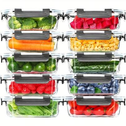 20 Pack 22oz Glass Airtight Food Storage Containers, Meal Prep Containers With 10 Containers & 10 Lids, Pantry Kitchen Storage For Lunch, Food Storage, Glass Lunch Bento Boxes