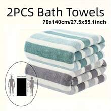 Bộ 2 khăn tắm kẻ sọc | Chất liệu microfiber siêu mềm, nhanh khô | Thấm hút cao, thích hợp cho phòng tắm gia đình | Phù hợp cho các cặp đôi và người lớn | Khăn tắm du lịch và đi biển | Khăn tắm 140*70cm/55.12x27.56in, khăn tay 75*35cm/29.53*13.78in, khăn mặt 30*30cm/11.81*11.81in, Bộ khăn tắm nữ - Nhiều màu - Xem 8