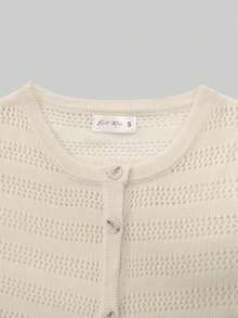 Bộ đồ dệt kim 2 mảnh thanh lịch dành cho nữ, gồm quần short tay ngắn cho mùa xuân/thu và áo khoác cardigan cổ tròn cho mùa thu/đông, trang phục đa năng cho kỳ nghỉ, bãi biển và mùa hè. - Màu be - Xem 6