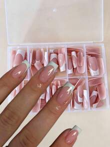 120pcs Rectangular Minimalist French Style False Nails, Upgrade Your Style, Suitable For Women And Girls DIY - Multicolor - View 4