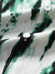 男士扎染印花单排扣休闲短袖衬衫 - 綠色 - 查看 4