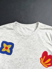 Conjunto de camiseta y pantalones cortos para hombres, con estampado floral 3D, estilo vintage americano, versátil para verano, playa, vacaciones, ir y venir - Gris - Ver 6