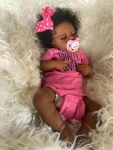 Rebirth Doll 3D High Color Black Skin Curled Hair Girl 20 Inch Vinyl Body Baby Doll Accessories Pink Clothes Set Suitable For Children Over 3 Years Old - Multicolor - View 4