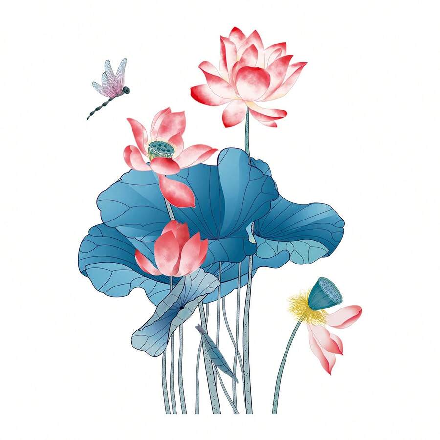 中国风水墨画美学，莲花蜻蜓窗贴，瞬间提升美感，带来夏日气息，自粘式设计，可DIY移动，适用于客厅、玄关、书房、卧室，为家增添夏日浪漫。 - 蜻蜓荷葉 - 查看 1