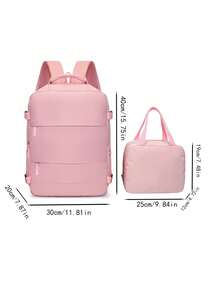 2 pièces Set de sac à dos de voyage à grande capacité avec fermeture éclair, en nylon de couleur unie, ouverture à 180°, idéal pour les voyages en avion et les vacances - Multicolore - Voir 3