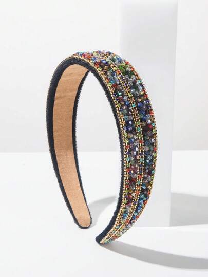 1 chiếc băng đô cài tóc kiểu Baroque cổ điển bằng nhung màu trơn dành cho nữ, trang trí dây xích và đá pha lê thanh lịch.