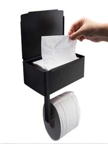 1 hộp đựng giấy vệ sinh bằng thép không gỉ, giá đựng giấy vệ sinh treo tường không cần khoan, giá đựng giấy vệ sinh gia đình. - màu đen - Xem 3