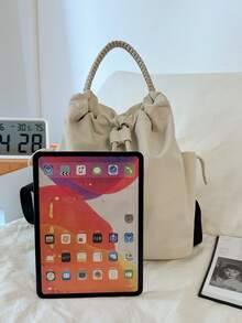 新款女士尼龙帆布旅行手提包，时尚休闲大容量水桶包 - 方形 - 查看 5